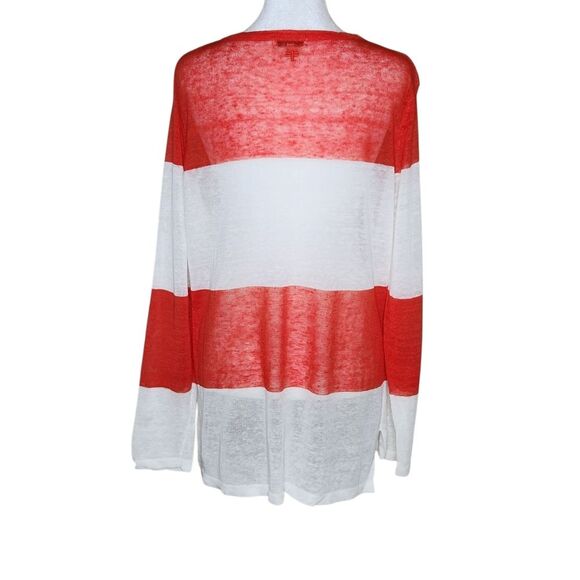 Tyler Boe Linen Blend Red White Striped Tunic Top Long Sleeve Semi Sheer Size XL - Picture 4 of 10